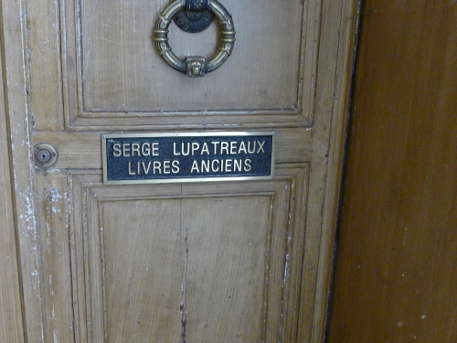 The door of Lupatreaux's rare books store, behind the Palais Royal.